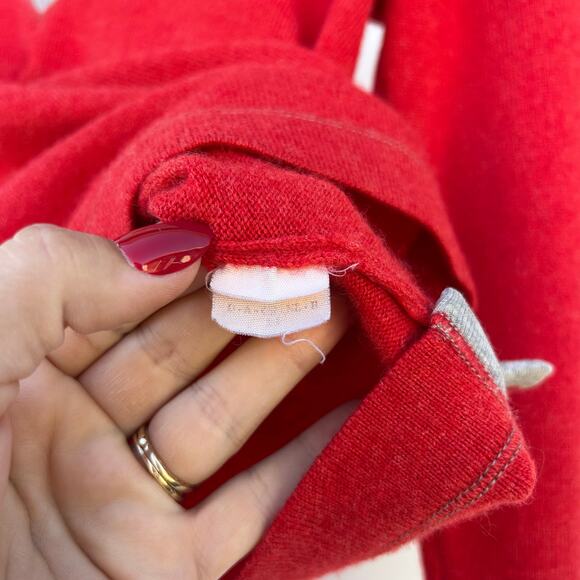 Brunello Cucinelli V-Neck Sporty Preppy Cashmere Sweater Red Gray Jumper Small - Picture 8 of 8